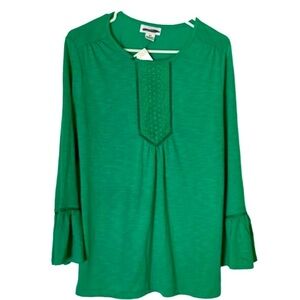 LIZ CLAIBORNE Bell Sleeve Pullover Blouse, Women’s Medium Tall, Green